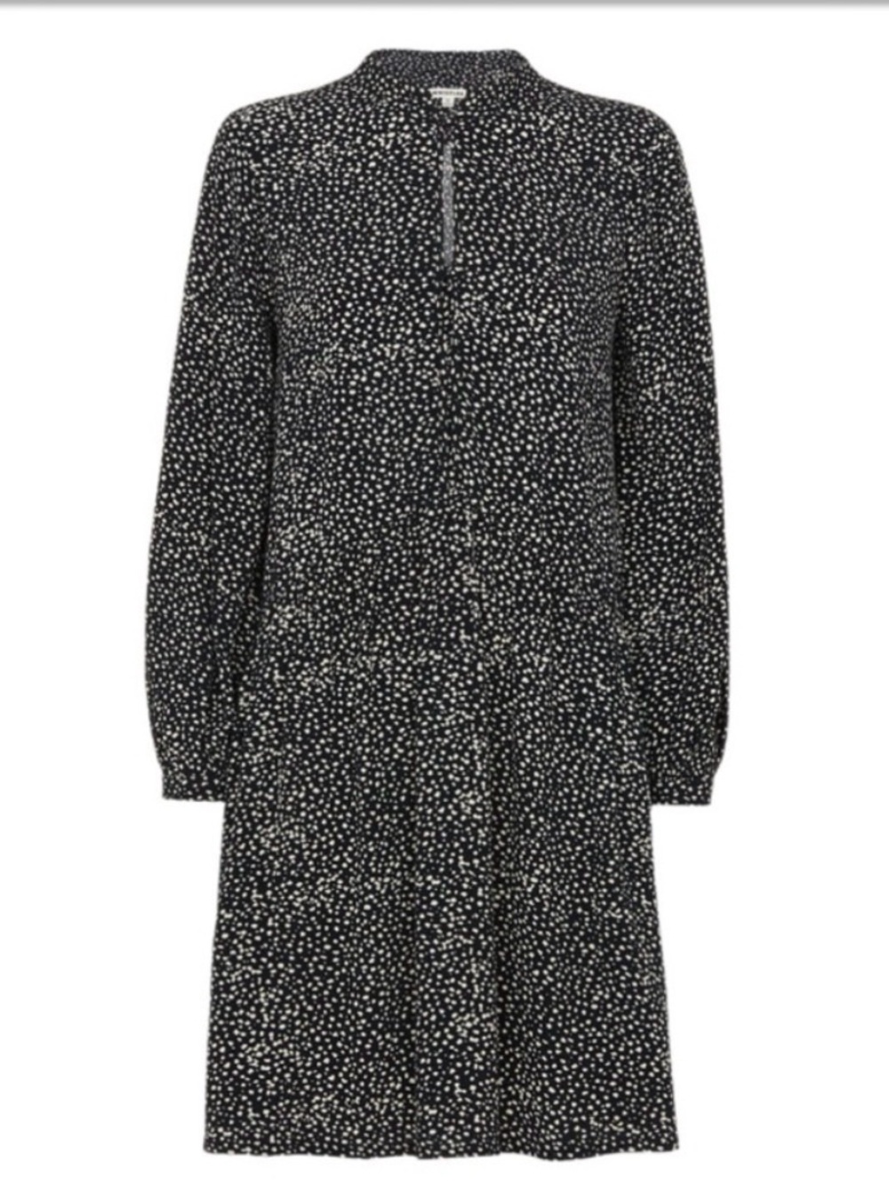 Whistles Mottled Spot Smock Dress A-Line Black Above Knee Long Sleeve Size 10